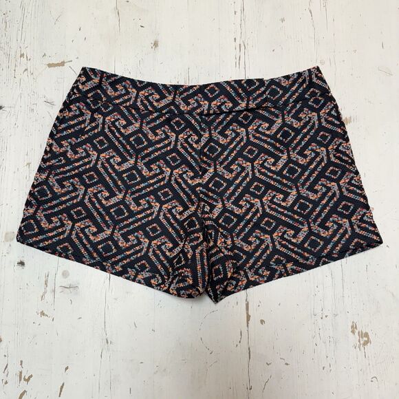 Trina Turk Shorts Sz 0 Corbin Flat Front Navy Jacquard Embroidered Colorful - Picture 3 of 11